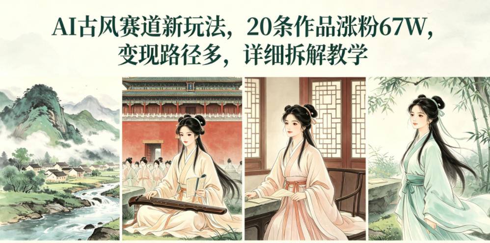AI古风赛道新玩法，20条作品涨粉67W，变现路径多，详细拆解教学