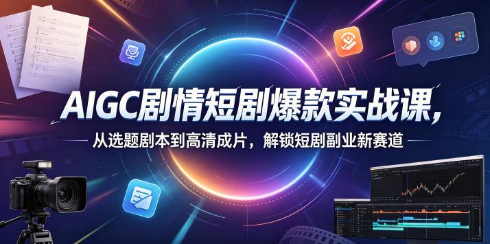 AIGC剧情短剧热门实战课，从选题剧本到高清成片，解锁短剧副业新赛道