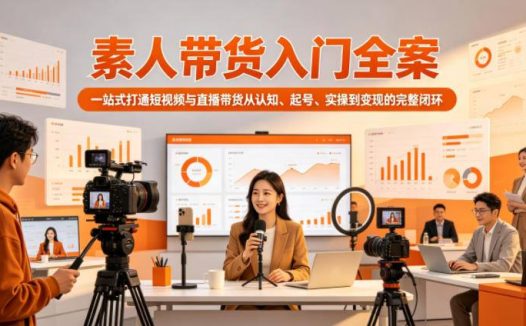 素人带货入门全案，一站式打通短视频与直播带货从认知、起号、实操到变现的完整闭环