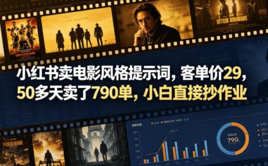 小红书卖电影风格提示词，客单价29，50多天卖了790单，小白直接抄作业！