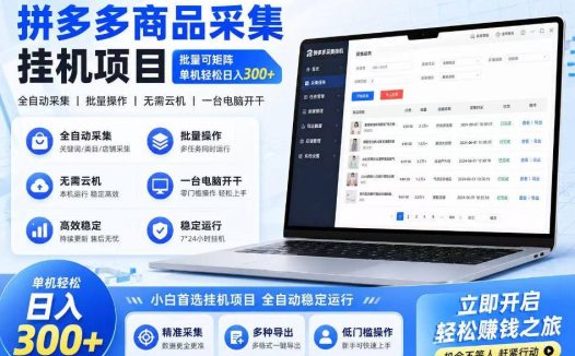 拼多多商品信息采集挂G项目，批量可矩阵，单机轻松日入300+，长期稳定【揭秘】