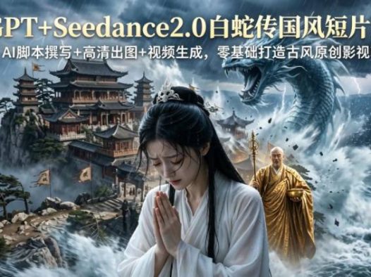 ChatGPT+Seedance2.0白蛇传国风短片全教程｜AI脚本撰写+高清出图+视频生成，零基础打造古风原创影视短片