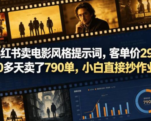 小红书卖电影风格提示词，客单价29，50多天卖了790单，小白直接抄作业！
